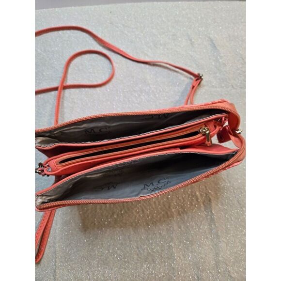 Madi Claire Peach Croc Embossed Leather Mini Crossbody Wallet Purse - Picture 5 of 7